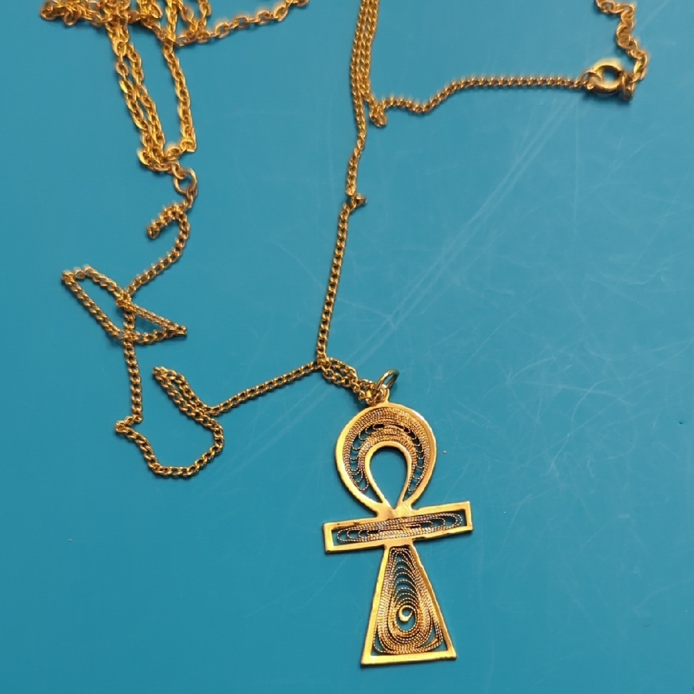 Gold Tone Ankh Pendant Necklace